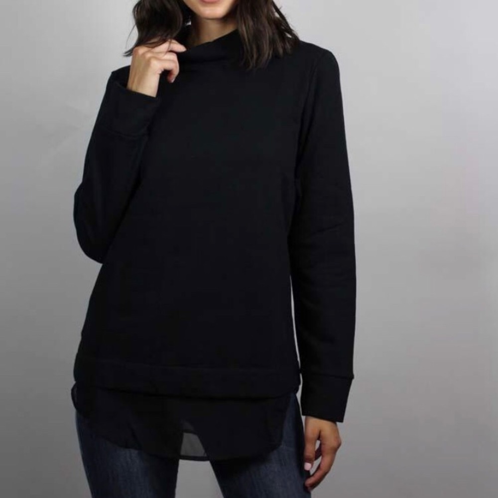 Black Mock Neck Sweater with Sheer Mesh Underlay